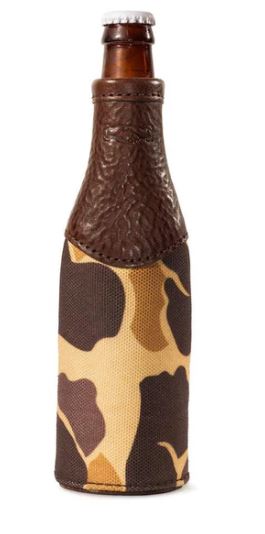 Campaign Leather Bottle Koozie in Smoke and Vintage Camo