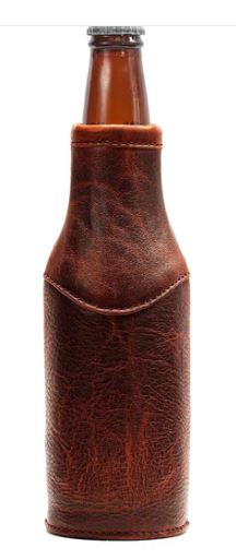 Campaign Leather Bottle Koozie in Whiskey