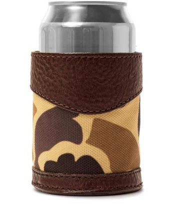 Campaign Leather Can Koozie in Smoke and Vintage Camo