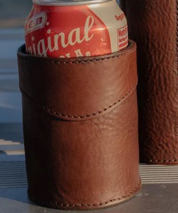 Campaign Leather Can Koozie in Smoke