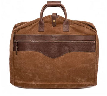 Campaign Waxed Canvas Garment Bag in Smoke and Brown